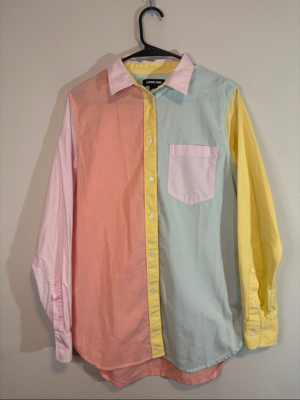 Land’s End Pastel Color Block Oxford Button Down Tall Length Size Small *Tall*